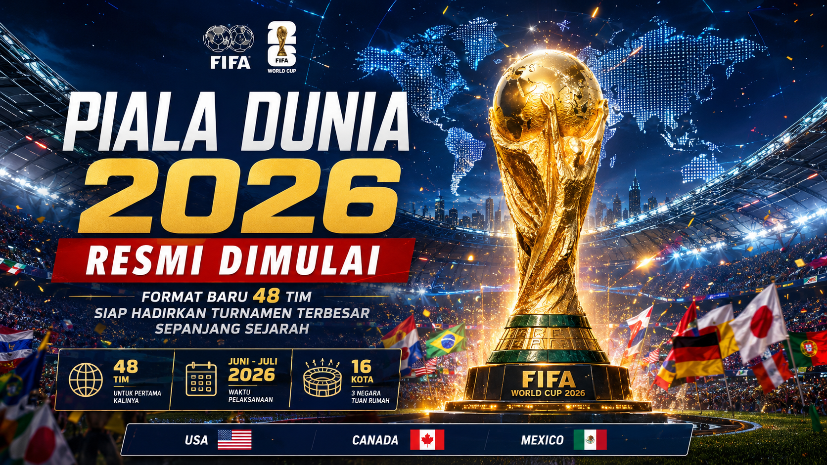 Format Baru Piala Dunia 2026 Resmi Dimulai, FIFA Siap Hadirkan Turnamen Terbesar Sepanjang Sejarah