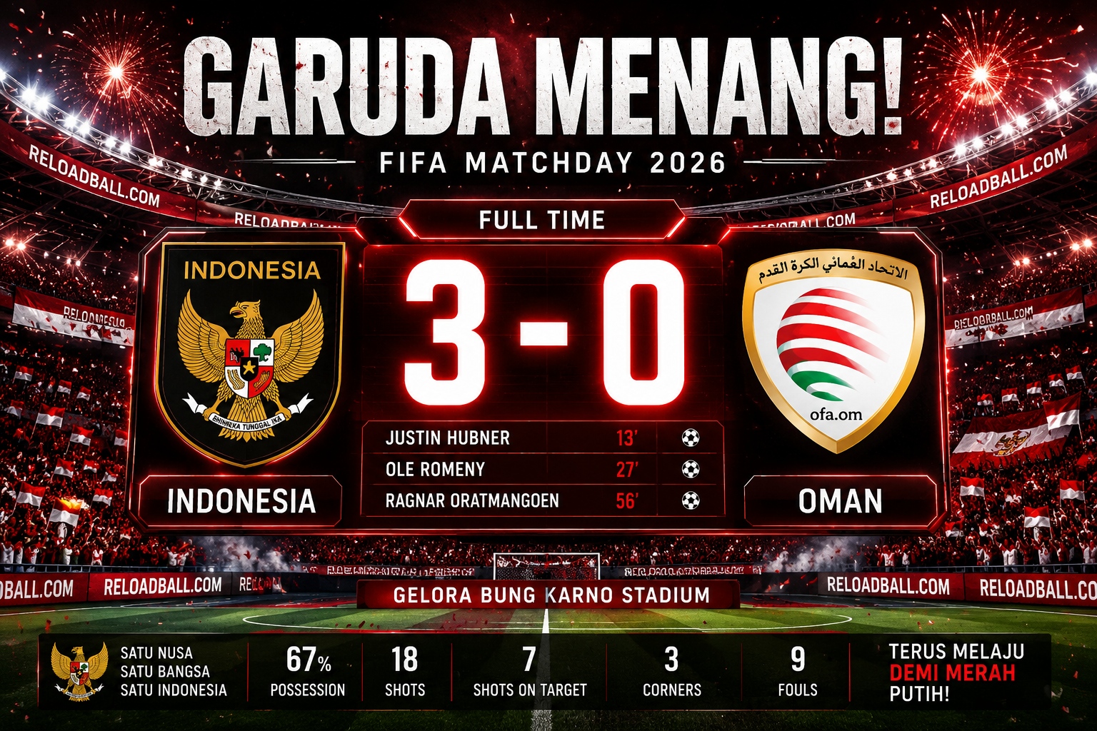 Garuda Mengamuk! Indonesia Hajar Oman 3-0 di FIFA Matchday