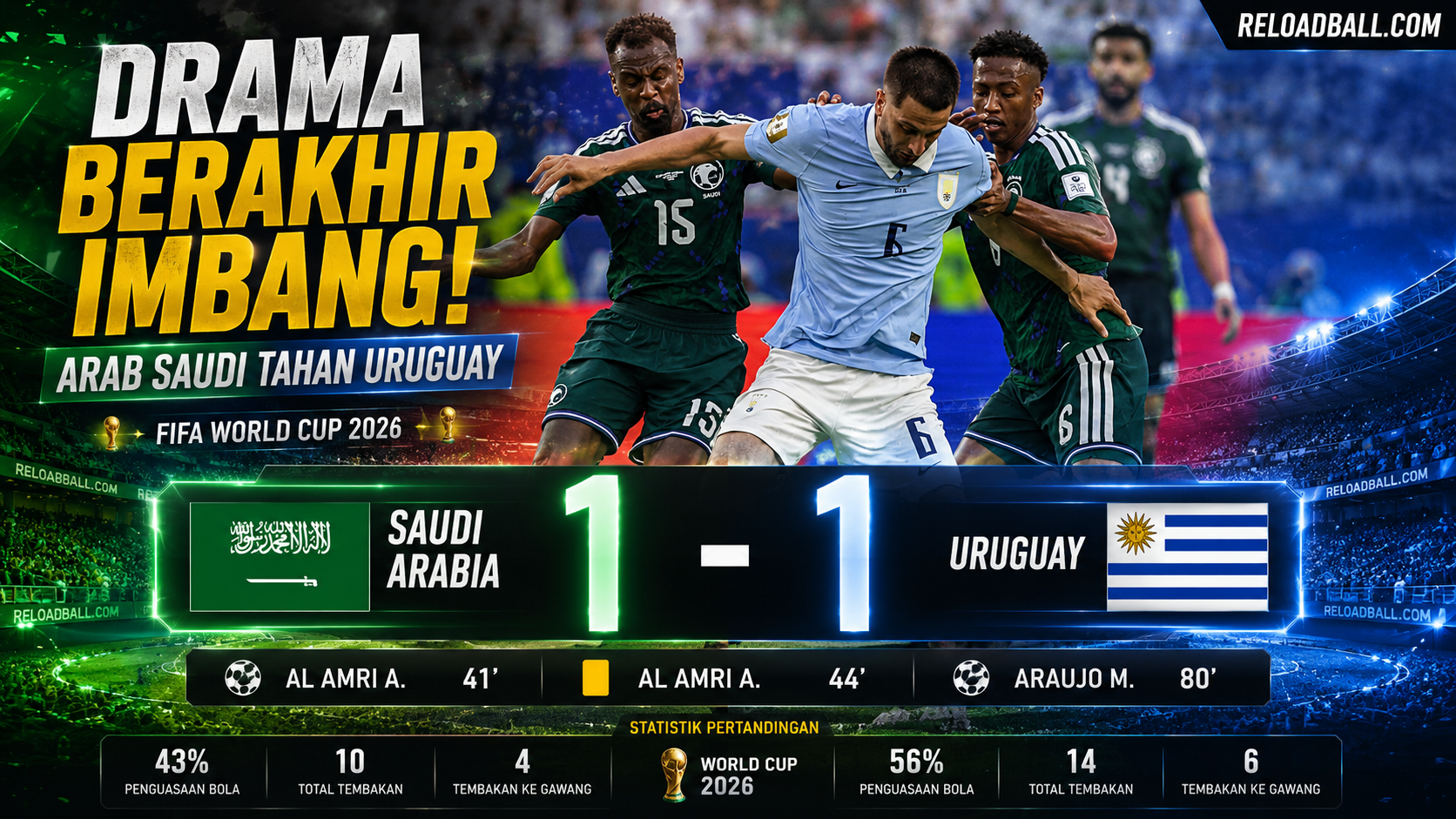 Arab Saudi vs Uruguay Kejutkan di Piala Dunia 2026