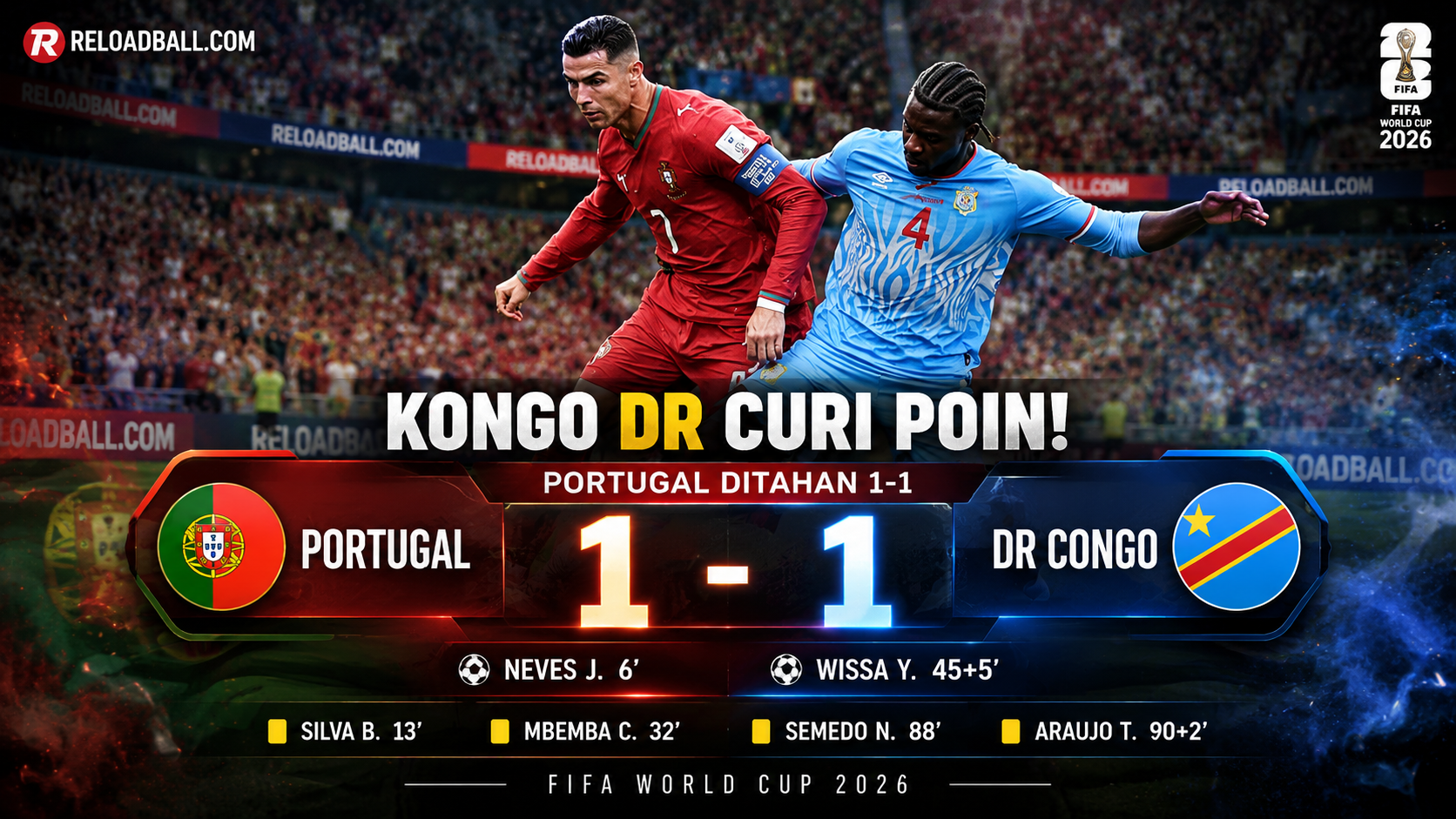 Portugal Gagal Menang! Kongo DR Curi Poin Bersejarah