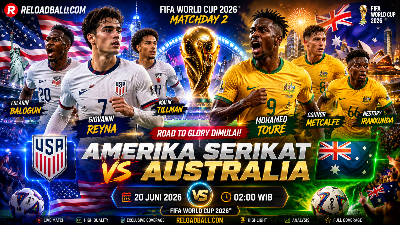 Amerika Serikat vs Australia: Prediksi, Analisa dan Peluang Menang di Piala Dunia 2026