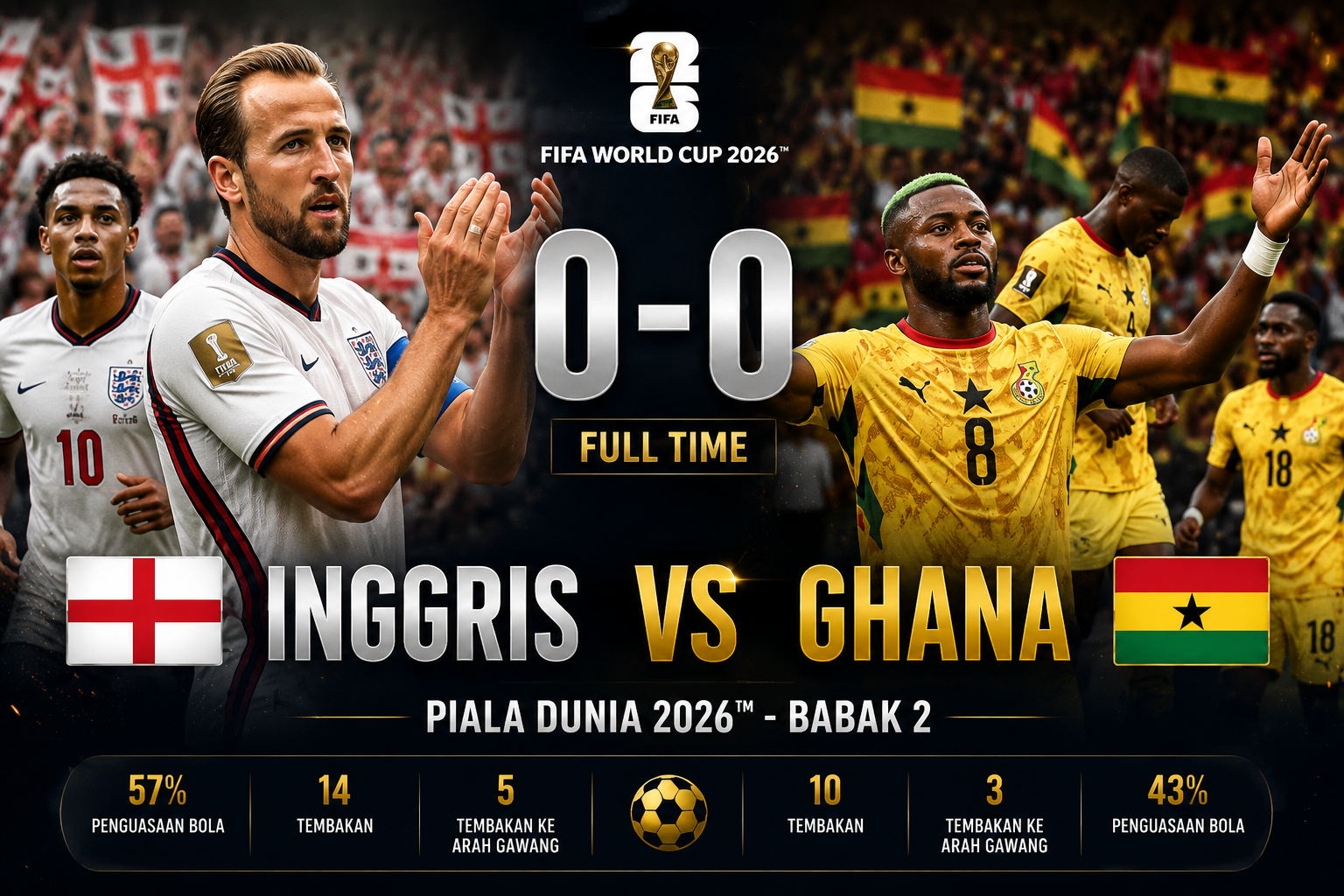 Inggris 0-0 Ghana: Three Lions Tertahan, Ghana CurI Poin Berharga di Piala Dunia 2026