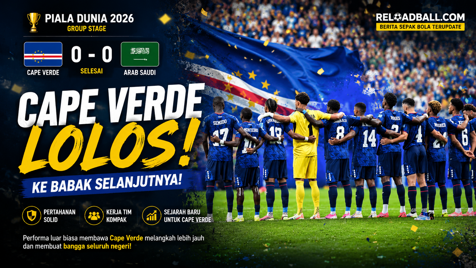 Cape Verde vs Arab Saudi Berakhir Imbang 0-0, Duel Ketat Tanpa Gol di Piala Dunia 2026