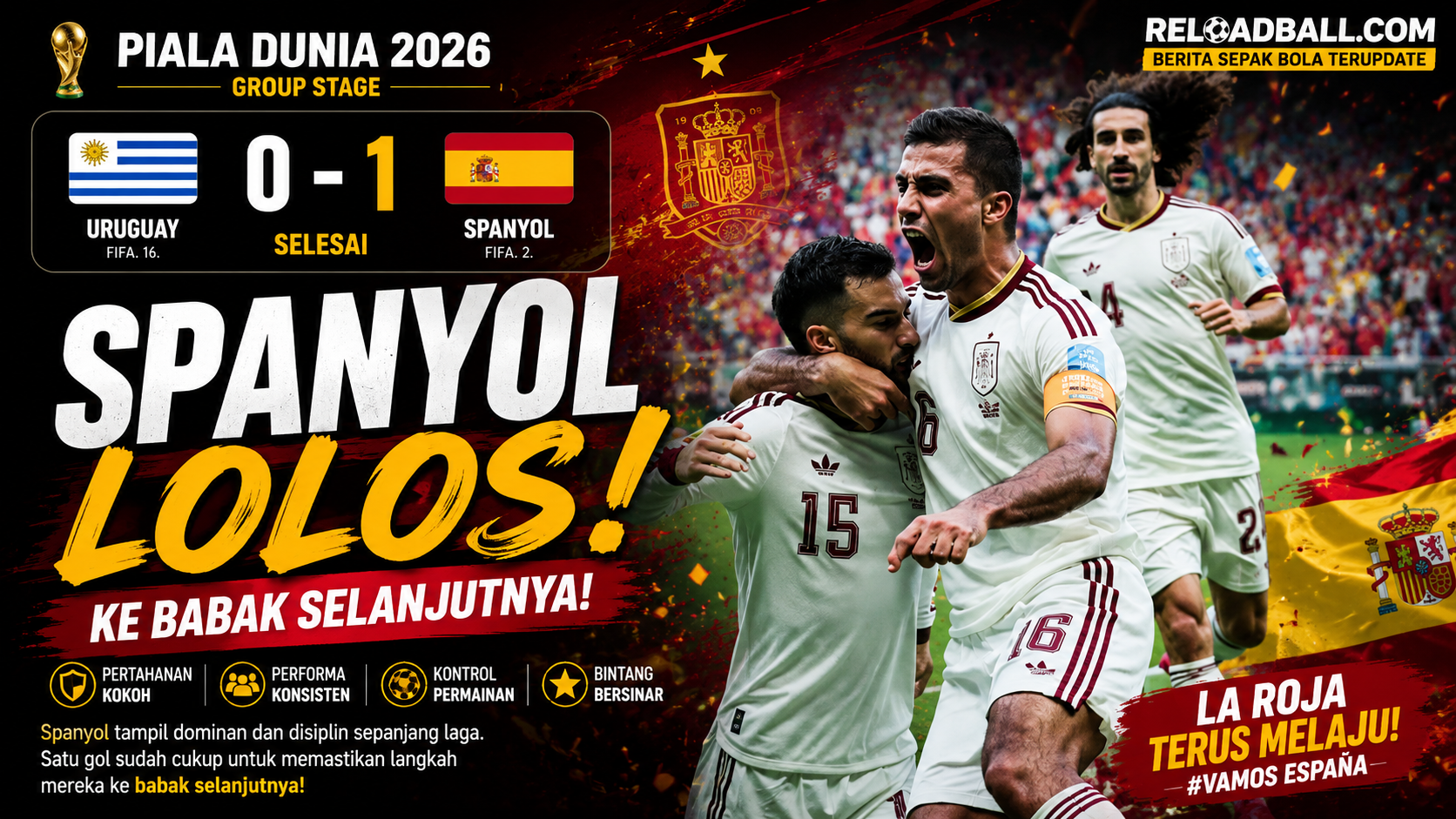Spanyol Kalahkan Uruguay 1-0, Cape Verde Lolos ke Babak Selanjutnya Piala Dunia 2026