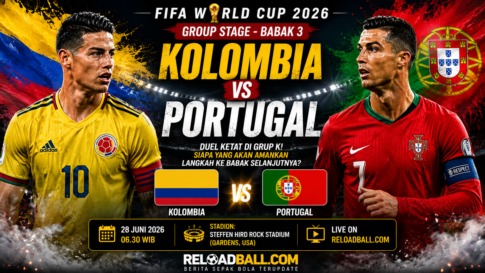 Kolombia vs Portugal: Prediksi Skor, Analisa Pertandingan dan Perebutan Juara Grup K Piala Dunia 2026