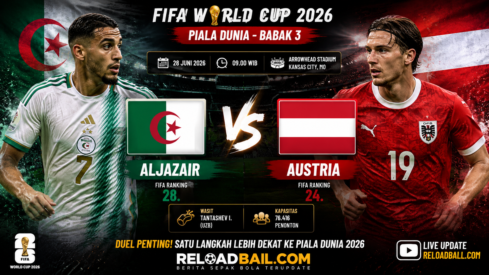 Aljazair vs Austria: Prediksi Skor, Analisa Pertandingan dan Peluang Lolos Piala Dunia 2026