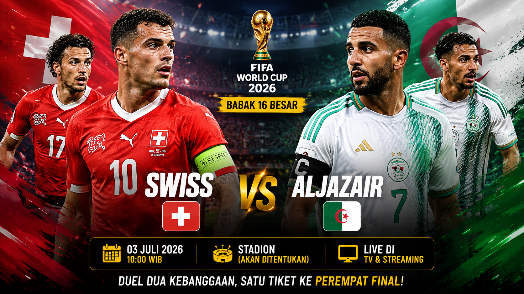 Prediksi Swiss vs Aljazair 3 Juli 2026 Analisa Susunan Pemain Head to Head dan Prediksi Skor Piala Dunia 2026