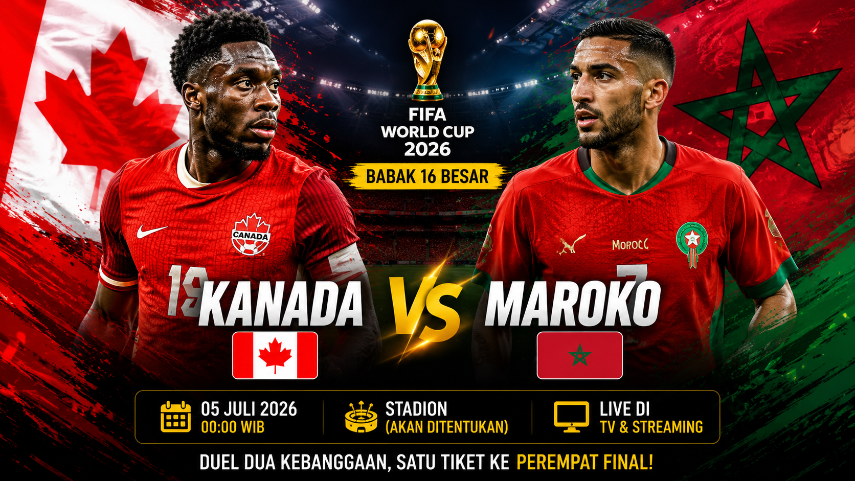 Prediksi Kanada vs Maroko 5 Juli 2026: Analisa Pertandingan, Kondisi Tim, Head to Head dan Prediksi Skor Perempat Final Piala Dunia