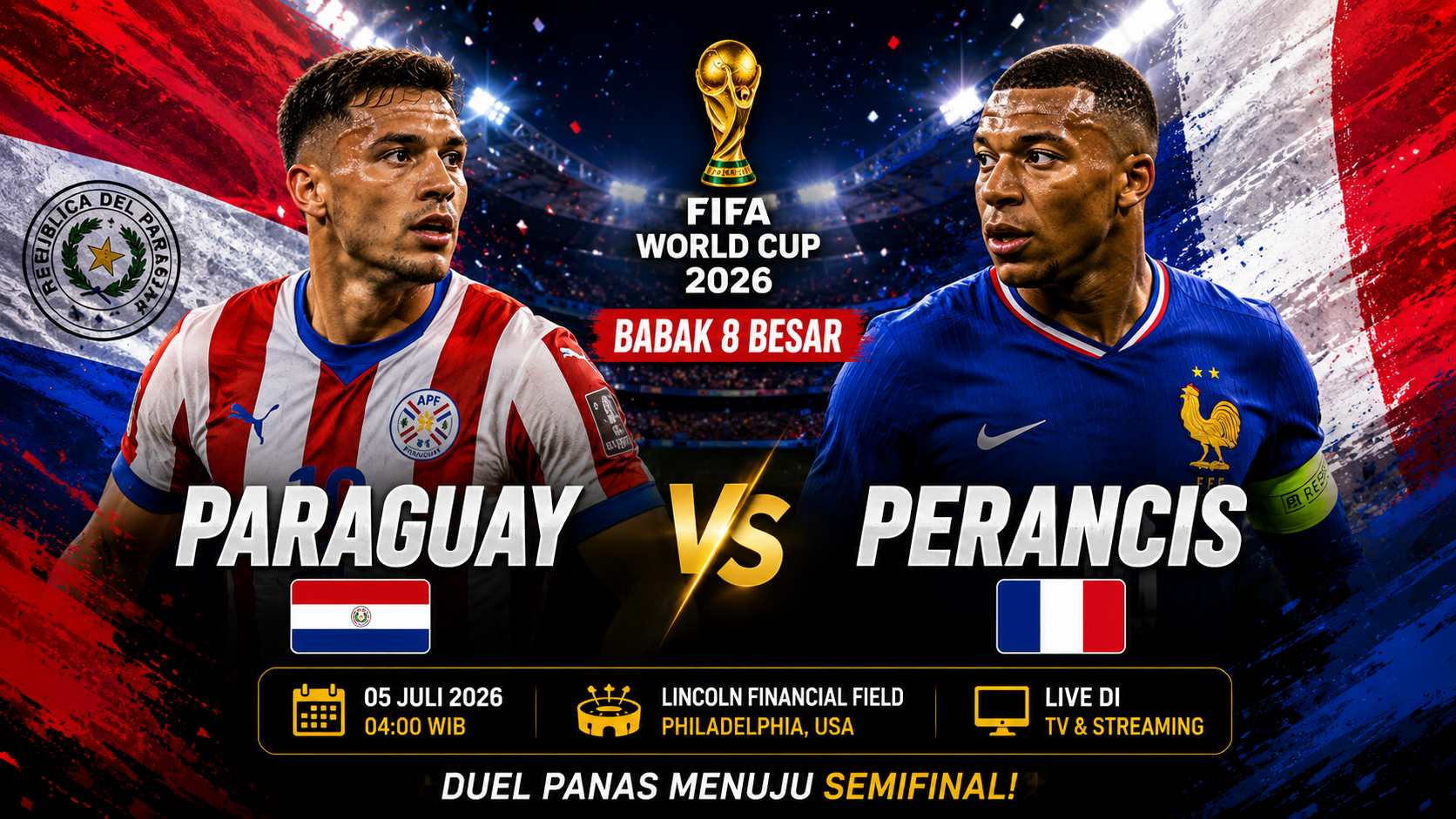 Prediksi Paraguay vs Prancis 5 Juli 2026: Analisa Pertandingan, Kondisi Tim, Head to Head dan Prediksi Skor Perempat Final Piala Dunia