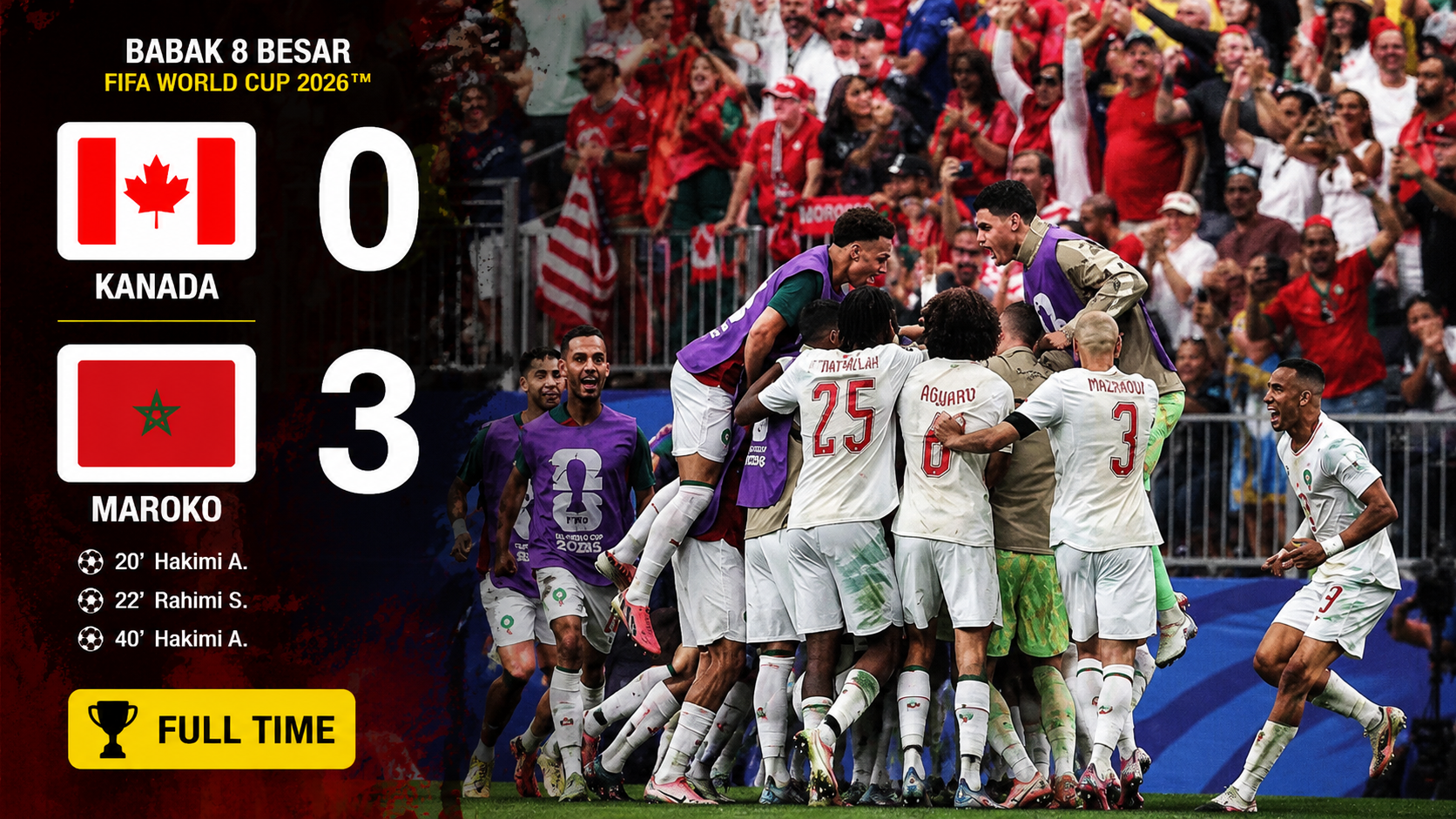 Hasil Kanada vs Maroko 0-3: Hakimi Bersinar, Singa Atlas Melaju ke Semifinal Piala Dunia 2026