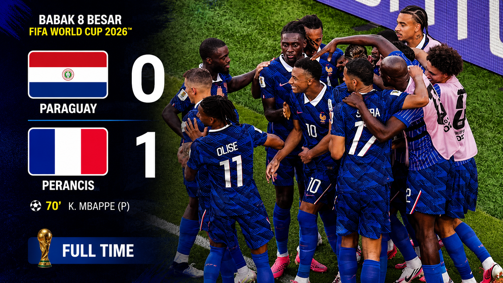 Hasil Paraguay vs Prancis 0-1: Gol Penalti Kylian Mbappe Antar Les Bleus ke Semifinal Piala Dunia 2026