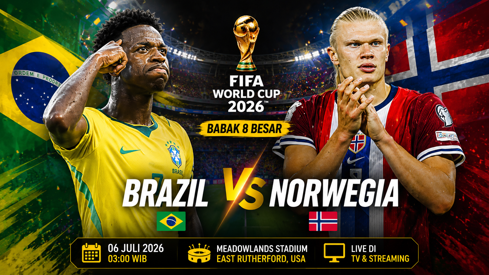 Prediksi Brasil vs Norwegia 6 Juli 2026: Analisa Pertandingan, Kondisi Tim, Head to Head dan Prediksi Skor Perempat Final Piala Dunia