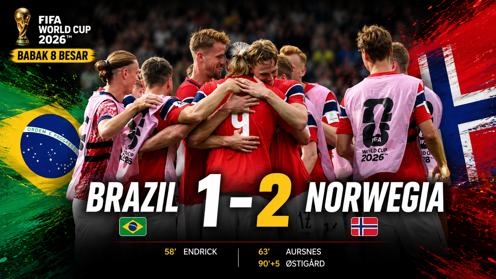 Hasil Brasil vs Norwegia 1-2: Erling Haaland Bawa Norwegia Singkirkan Selecao dan Lolos ke Semifinal Piala Dunia 2026
