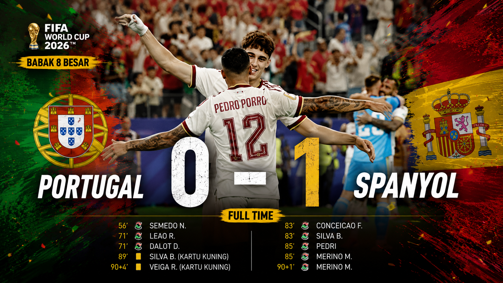 Hasil Portugal vs Spanyol 0-1: Gol Mikel Merino Antar La Roja ke Semifinal Piala Dunia 2026
