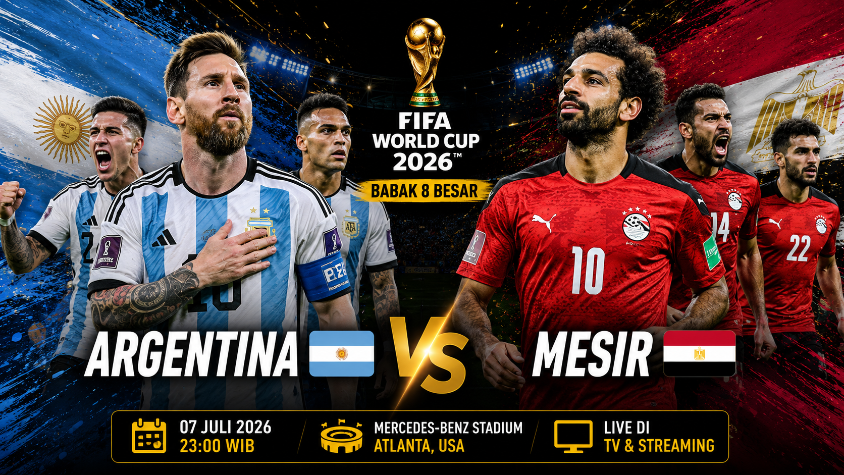 Prediksi Argentina vs Mesir 7 Juli 2026: Analisa Pertandingan, Kondisi Tim, Head to Head dan Prediksi Skor Perempat Final Piala Dunia