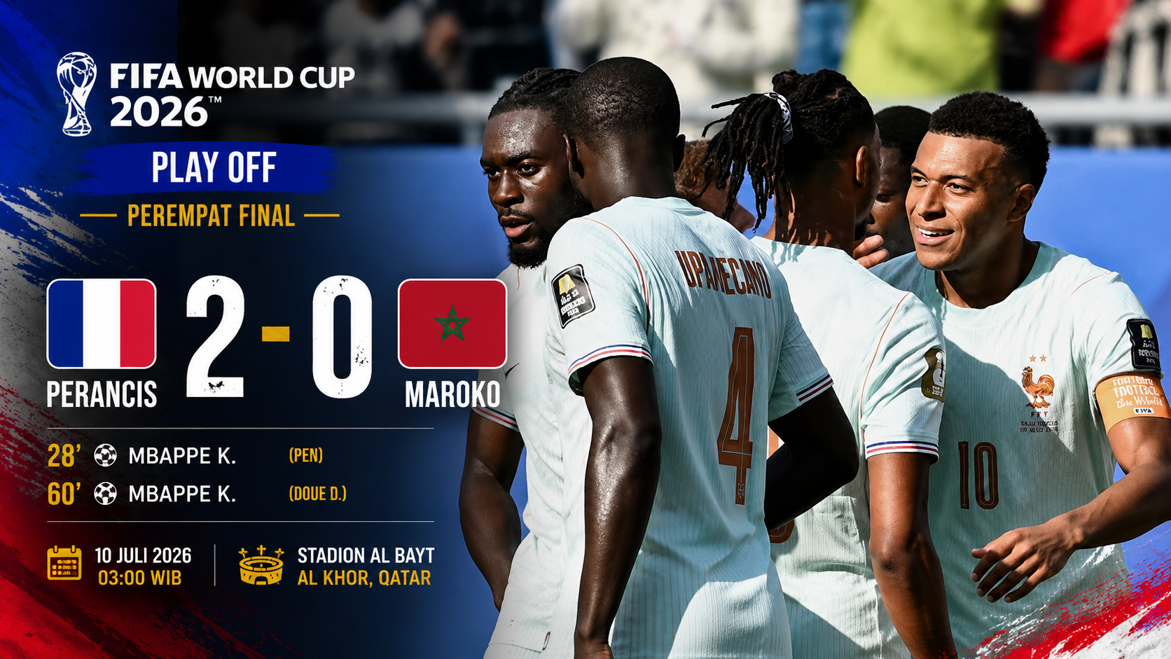 Hasil Prancis vs Maroko 2-0: Mbappe dan Dembele Antar Les Bleus ke Final Piala Dunia 2026