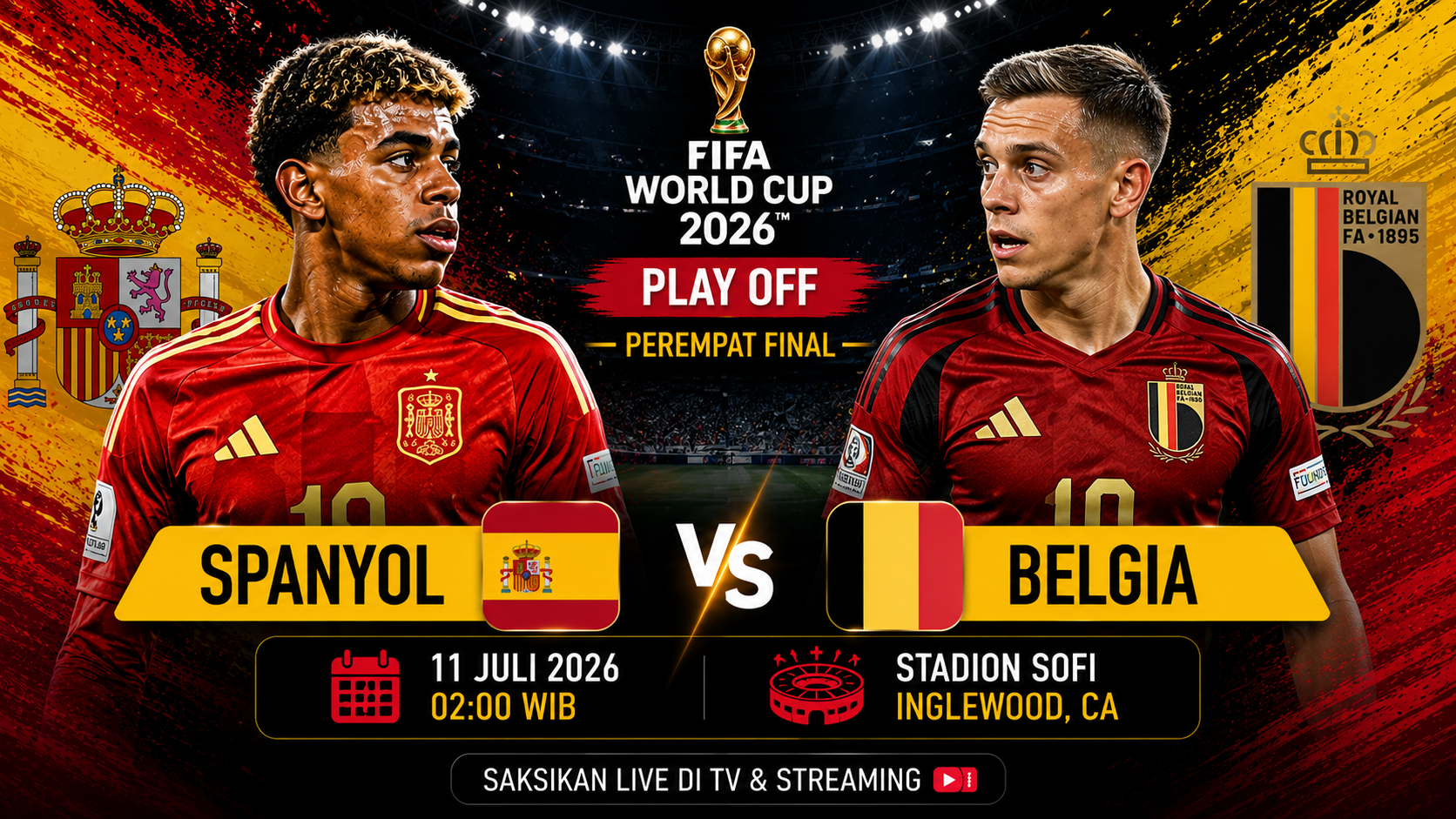 Prediksi Spanyol vs Belgia 11 Juli 2026: Analisa Pertandingan, Head to Head, Kondisi Tim dan Prediksi Skor Semifinal Piala Dunia